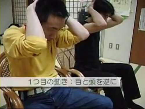 あべこべ体操1−2頭を下げるときに目を上げる あべこべ体操1−2頭を下げるときに目を上げる