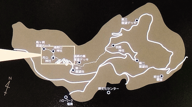 福島市・信夫山(しのぶやま)の烏ヶ崎展望デッキ(信夫山全域の案内図) 福島市・信夫山(しのぶやま)の烏ヶ崎展望デッキ(信夫山全域の案内図)